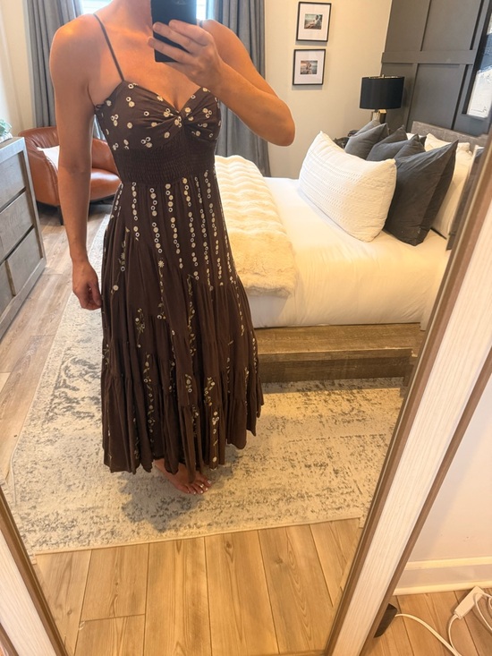 Free People Dresses & Skirts - Free People Brown Floral Maxi Dress with Spaghetti Straps